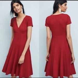 Maeve Red v neck fit and flair lined dress